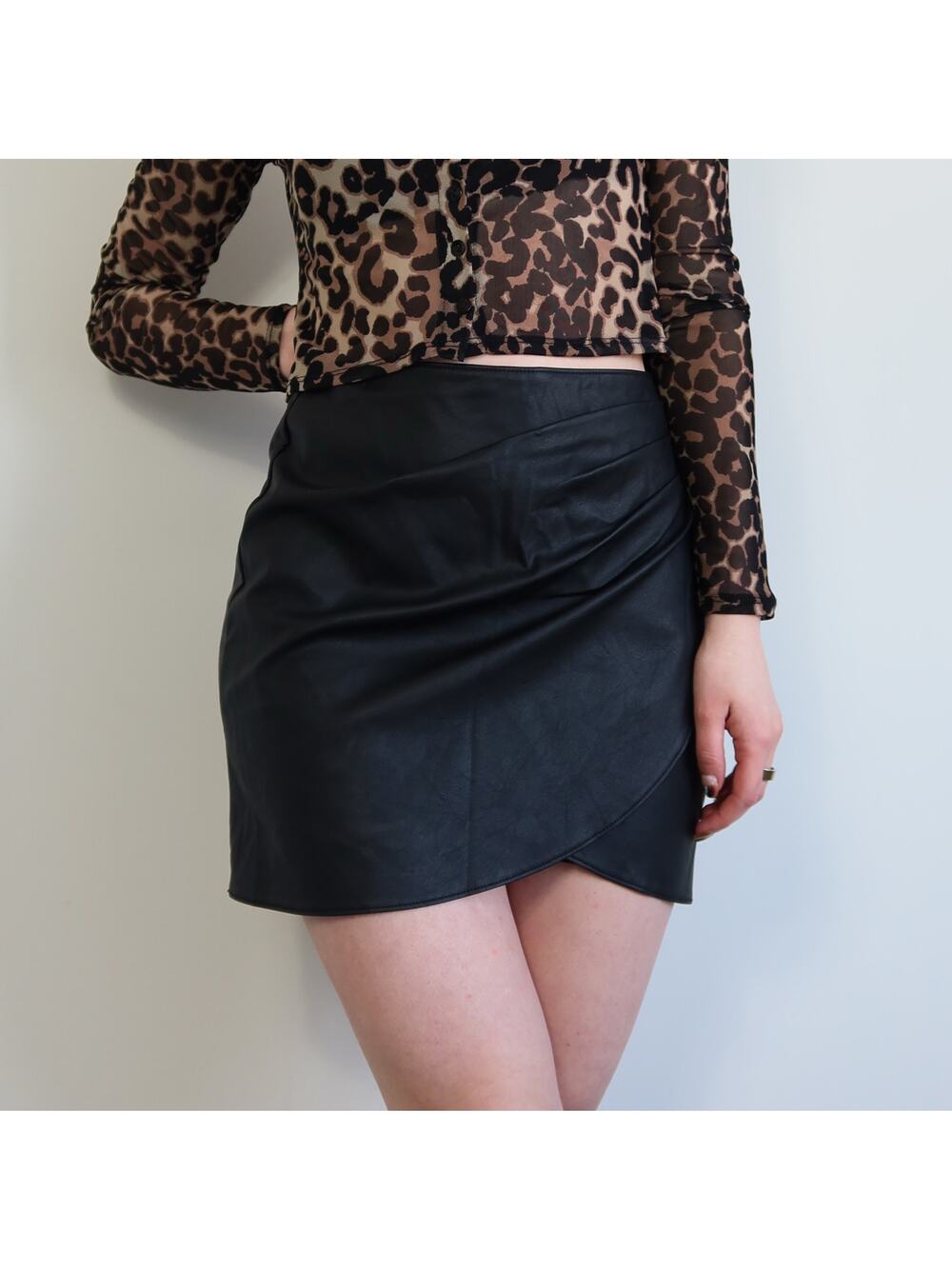 Abercrombie & Fitch Black Faux Leather Wrap Style Skirt Extra Small